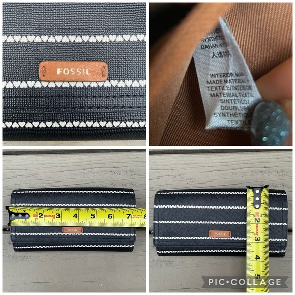Fossil Logan Leather RFID Flap Clutch Wallet in black and white hearts pattern - Picture 14 of 14
